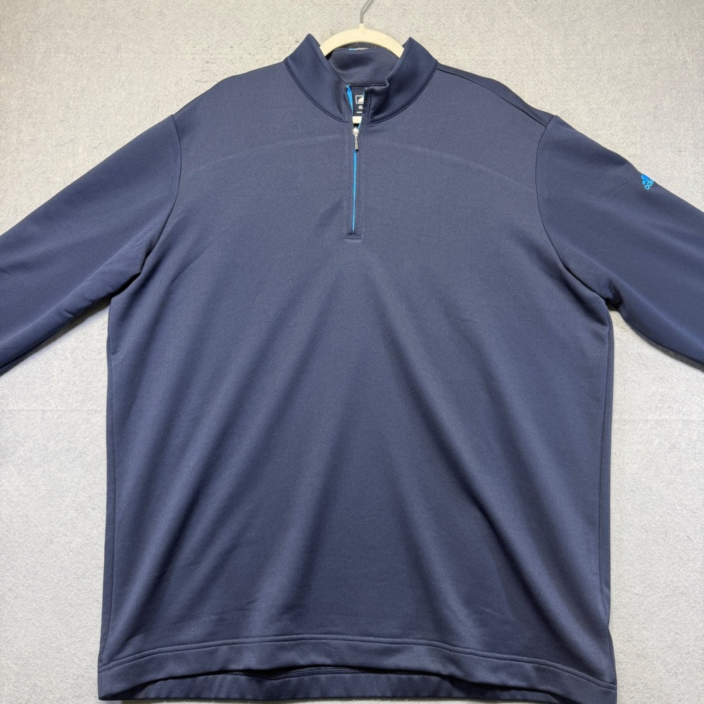 Adidas Climalite Mens Navy Blue‎ Cyan Quarter Zip Pullover Golf Shirt Mock Neck